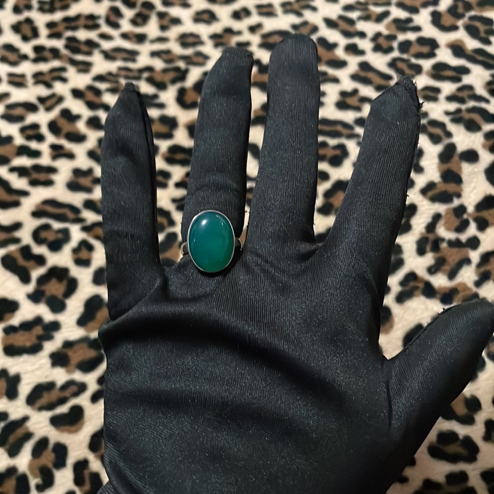 Sterling Silver GREEN Ring Glass 💚 Jewelry 8 Boho Oval Classic Verde Fashion - Picture 9 of 15